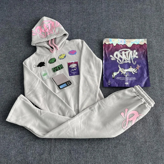 Sy UK Fashion Street Tracksuit y2k Casual Loose Hoodies+Pants