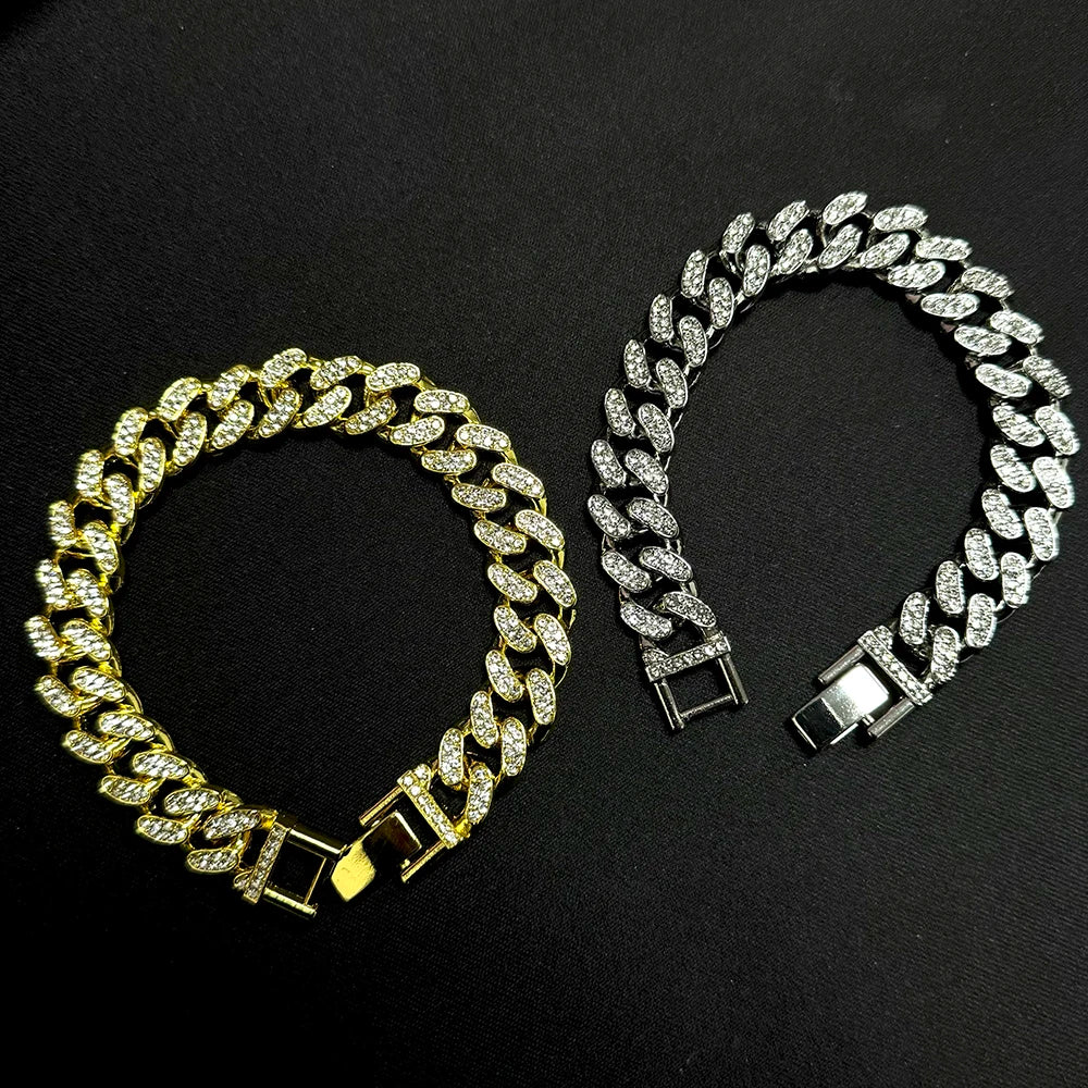 20cm AAA Stone Bling Cuban Chain Bracelets For Men Hand Chain Women Iced Out Chains Gold Silver Color Hip Hop Goth Jewelry