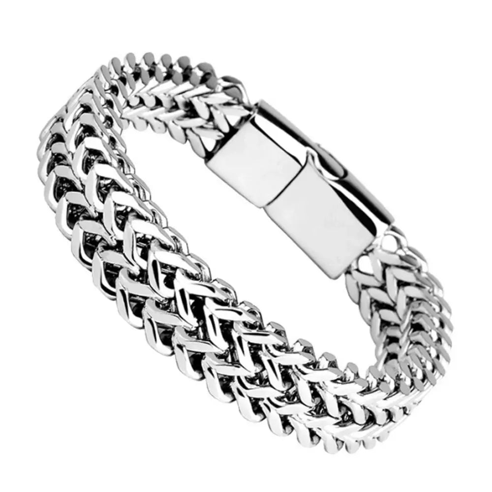 Stainless Steel Braided Double Row Front and Rear Fish Scale Magnetic Buckle Bracelet