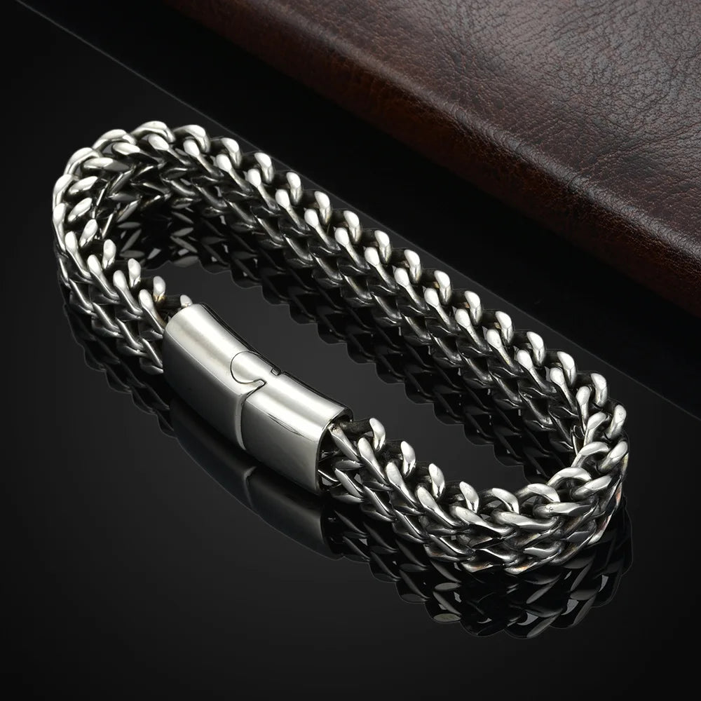 Stainless Steel Braided Double Row Front and Rear Fish Scale Magnetic Buckle Bracelet
