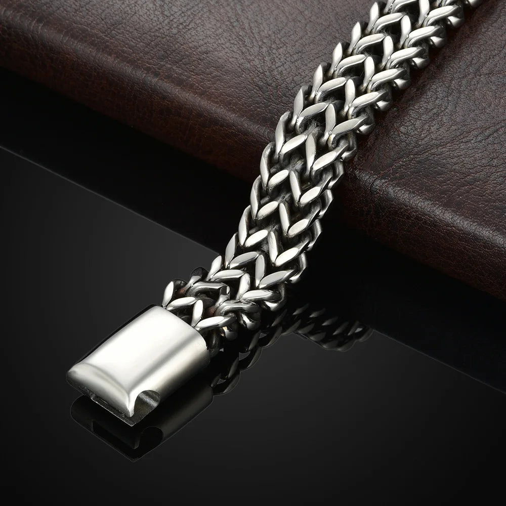 Stainless Steel Braided Double Row Front and Rear Fish Scale Magnetic Buckle Bracelet