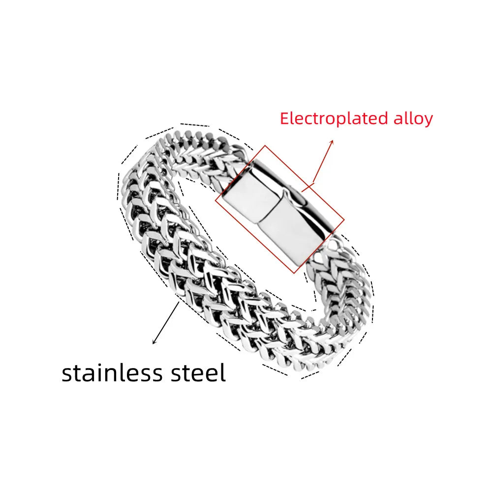 Stainless Steel Braided Double Row Front and Rear Fish Scale Magnetic Buckle Bracelet