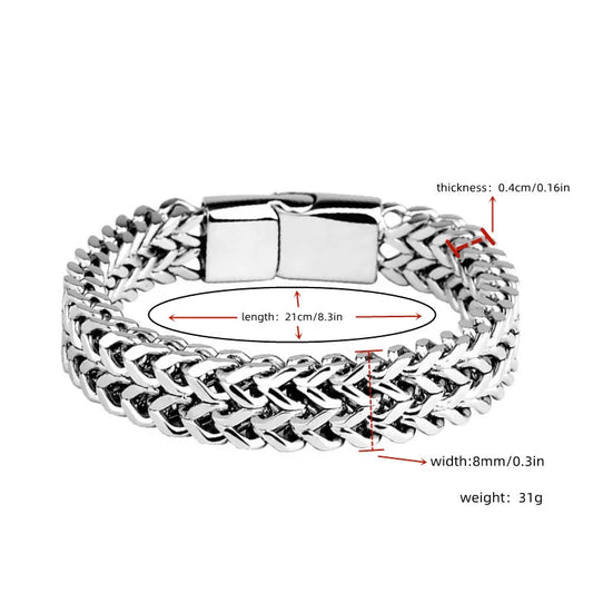 Stainless Steel Braided Double Row Front and Rear Fish Scale Magnetic Buckle Bracelet