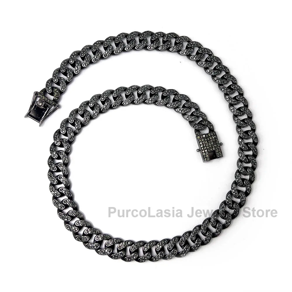 Purcolasia Golden Silver Color Hip Hop Cuban Necklace +Watch+Bracelet Iced Out Twisted Chain Jewelry Sets for Men