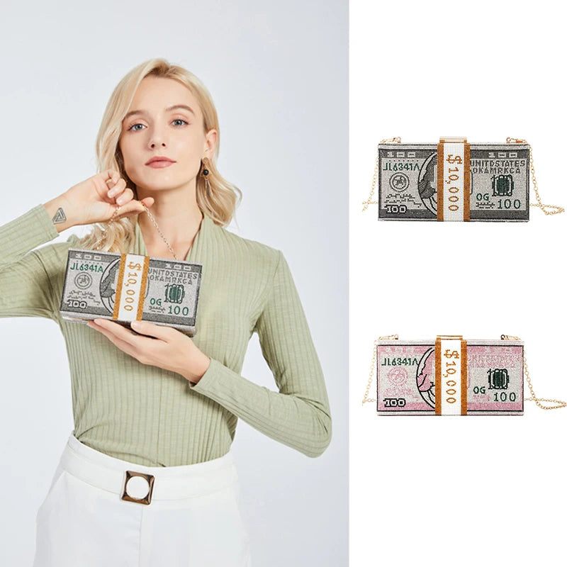 Money Clutch Rhinestone Purse $10k Cash bag