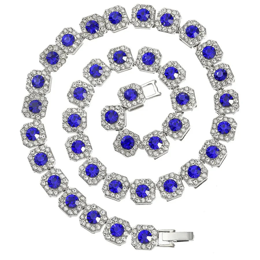 Baguette Tennis Chain Paved Pink Blue Square Cz Iced Out Link