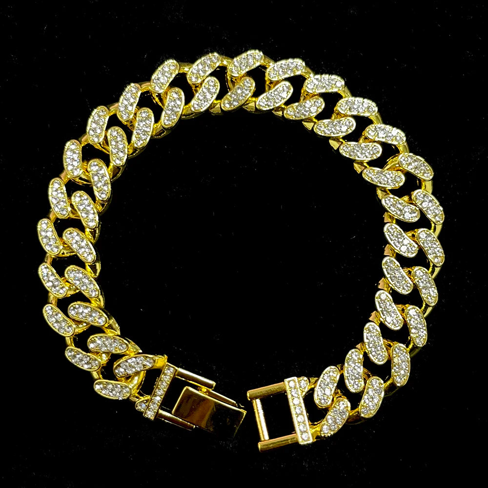 20cm AAA Stone Bling Cuban Chain Bracelets For Men Hand Chain Women Iced Out Chains Gold Silver Color Hip Hop Goth Jewelry