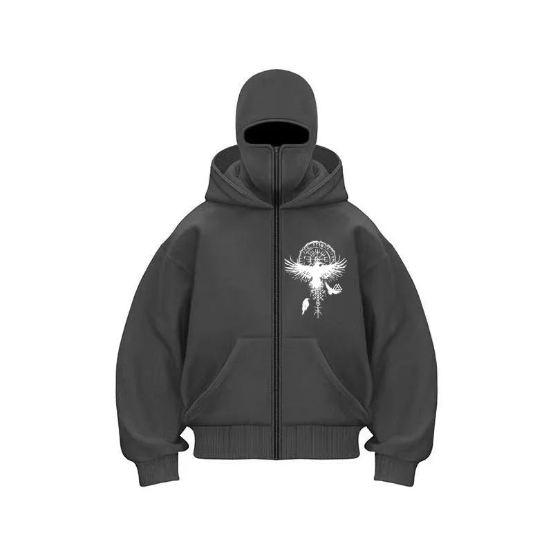 Balaclava Zip-Up Hoodie with Hooded Face Mask Zipper
