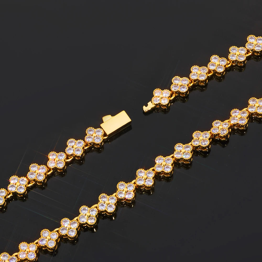 6mm Iced Cubic Tennis Chain Bracelet Cross Link Necklace with Spring Clasp