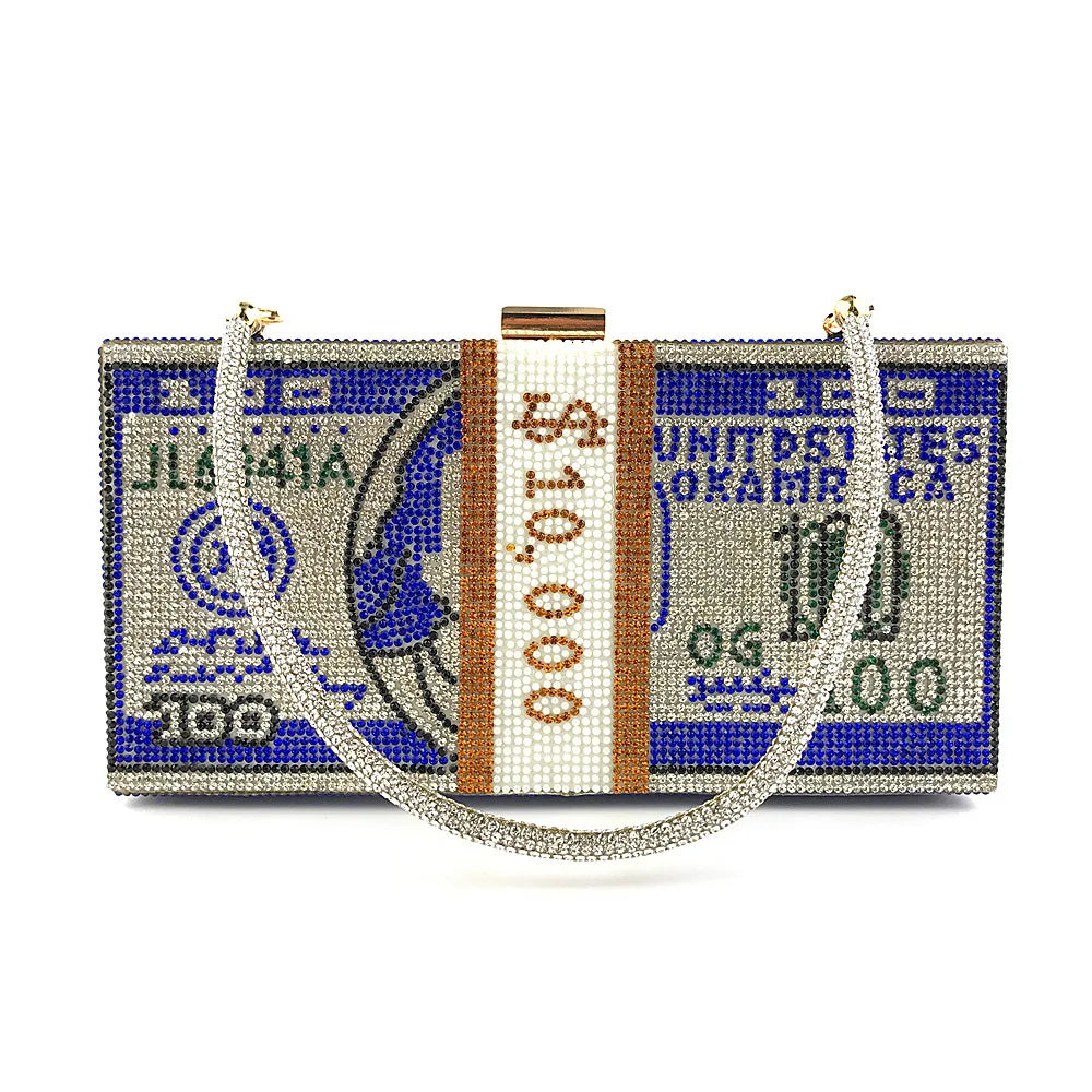 Money Clutch Rhinestone Purse $10k Cash bag