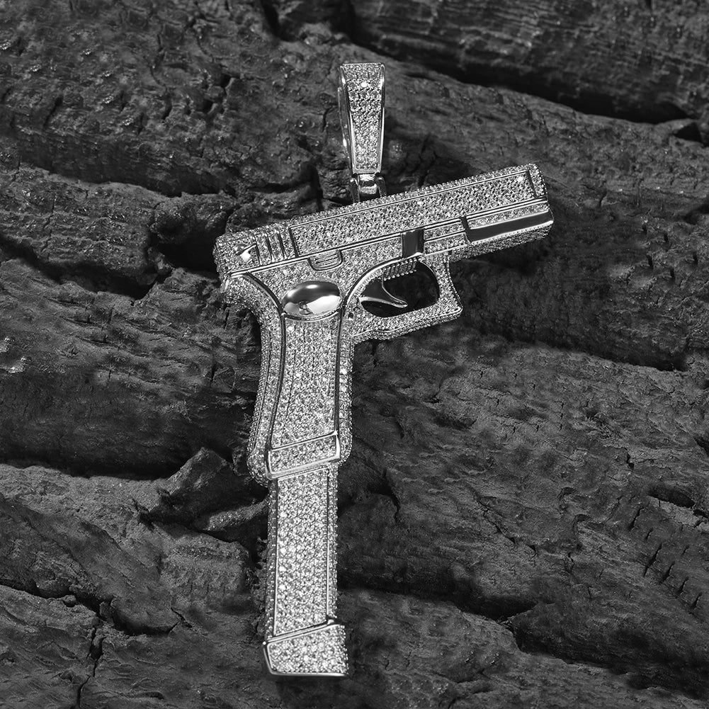 Iced Out Full Zirconia Large Size Pistol Gun Pendant chain