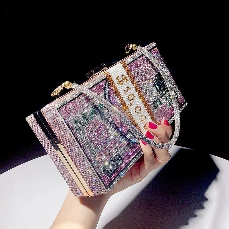 Money Clutch Rhinestone Purse $10k Cash bag