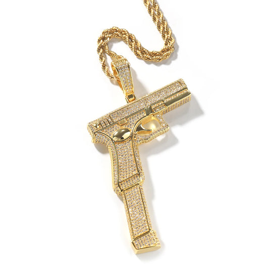 Iced Out Full Zirconia Large Size Pistol Gun Pendant chain