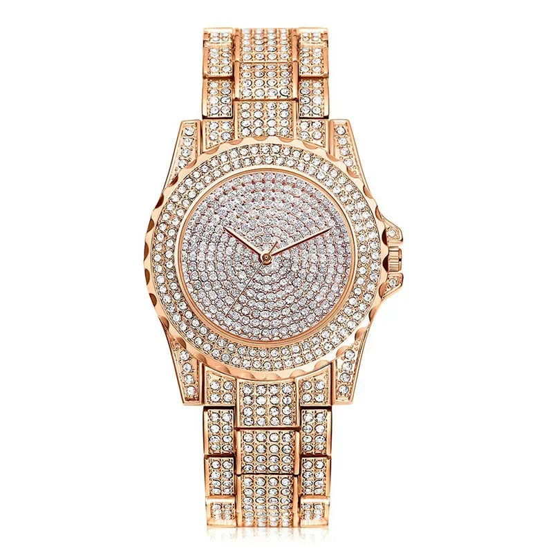 Quartz Gold Watch Crystal Diamond