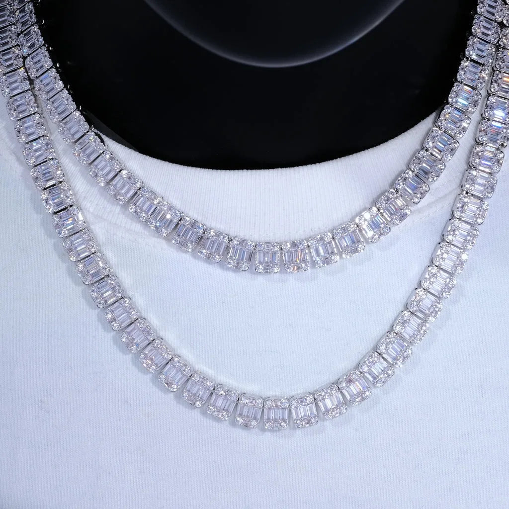 8mm Iced Square Tennis Chain White Gold-Plated Diamond Cluster