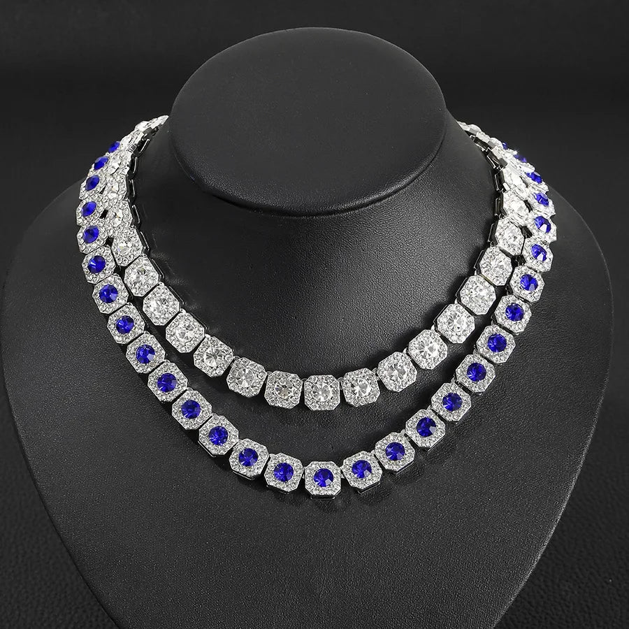 Baguette Tennis Chain Paved Pink Blue Square Cz Iced Out Link