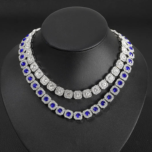 Baguette Tennis Chain Paved Pink Blue Square Cz Iced Out Link