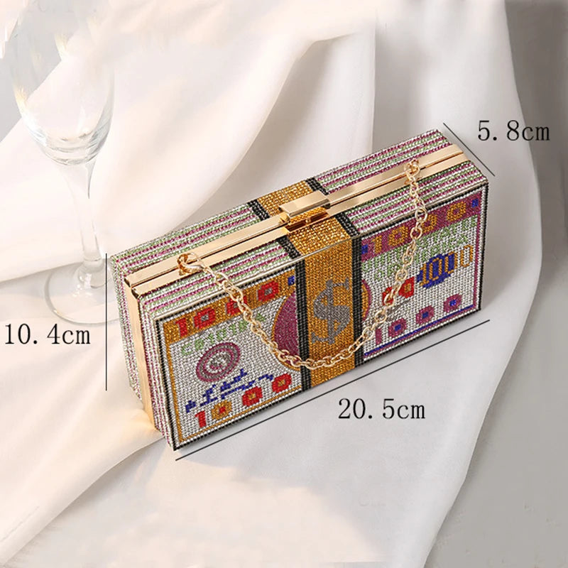 Money Clutch Rhinestone Purse $10k Cash bag