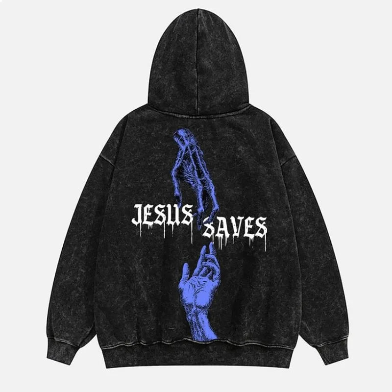 NEW Jesus Saves Unisex Printed Acid Washed Hoodie
