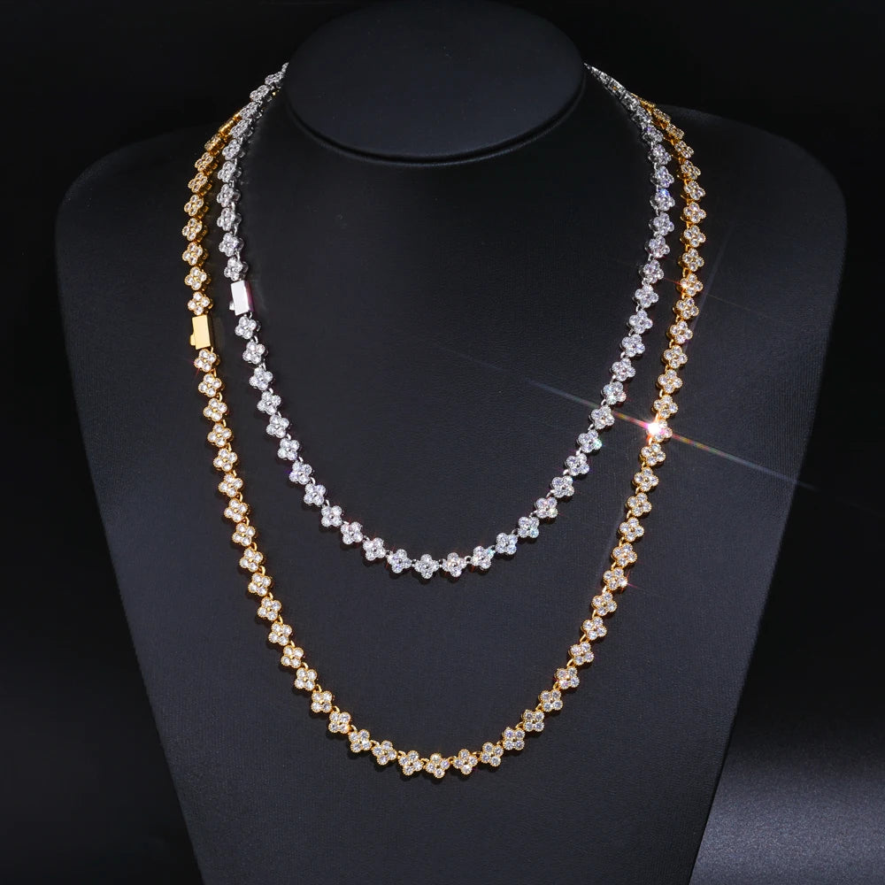 6mm Iced Cubic Tennis Chain Bracelet Cross Link Necklace with Spring Clasp