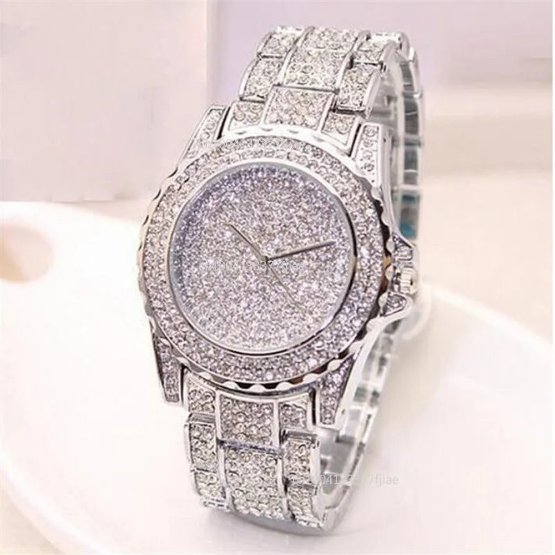 Quartz Gold Watch Crystal Diamond