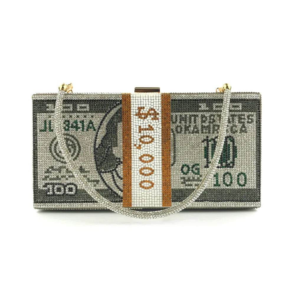 Money Clutch Rhinestone Purse $10k Cash bag