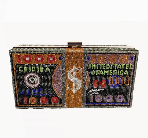 Money Clutch Rhinestone Purse $10k Cash bag