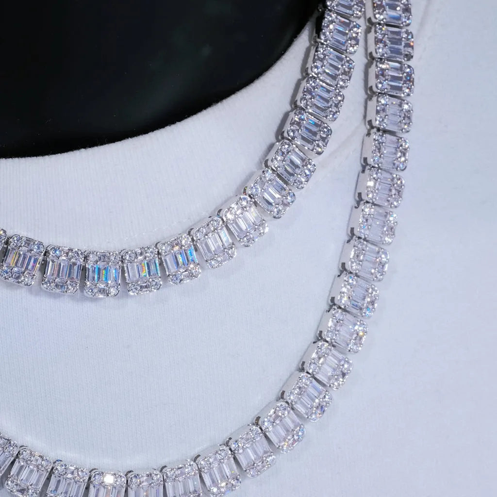 8mm Iced Square Tennis Chain White Gold-Plated Diamond Cluster