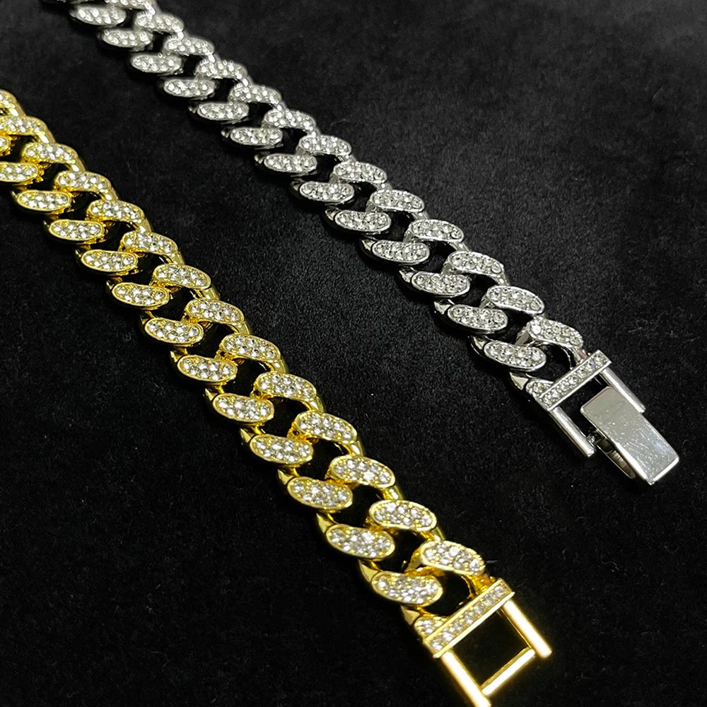 20cm AAA Stone Bling Cuban Chain Bracelets For Men Hand Chain Women Iced Out Chains Gold Silver Color Hip Hop Goth Jewelry