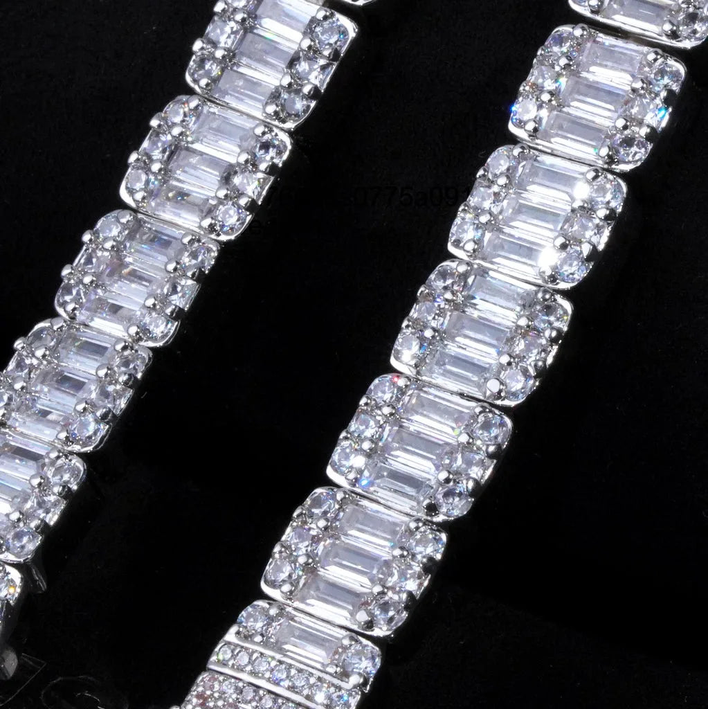 8mm Iced Square Tennis Chain White Gold-Plated Diamond Cluster