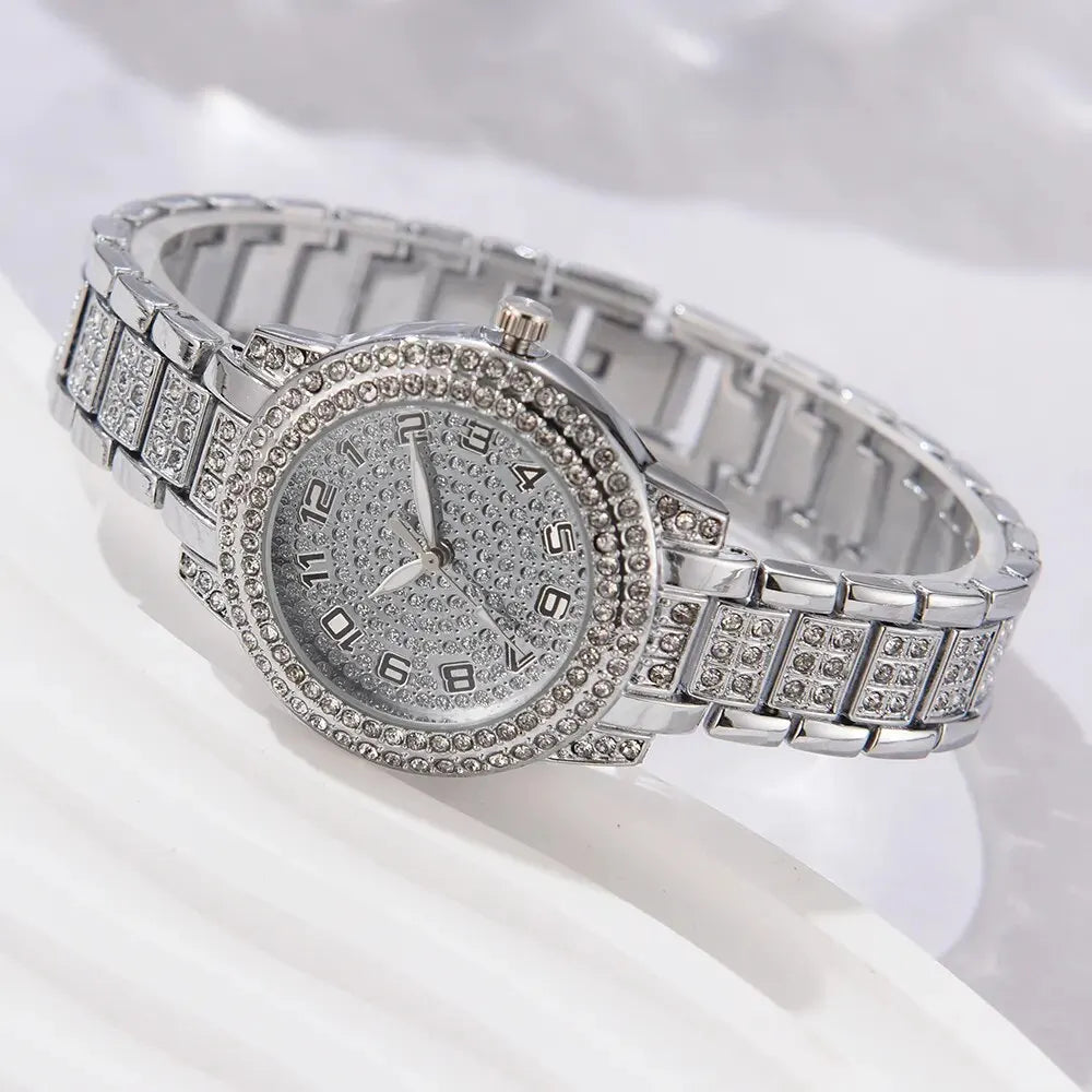 6PCS Crystal Quartz Watch Rhinestone Bracelet Montre