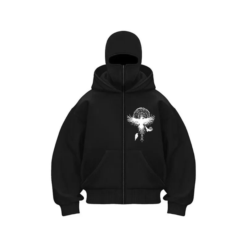 Balaclava Zip-Up Hoodie with Hooded Face Mask Zipper