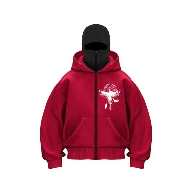 Balaclava Zip-Up Hoodie with Hooded Face Mask Zipper