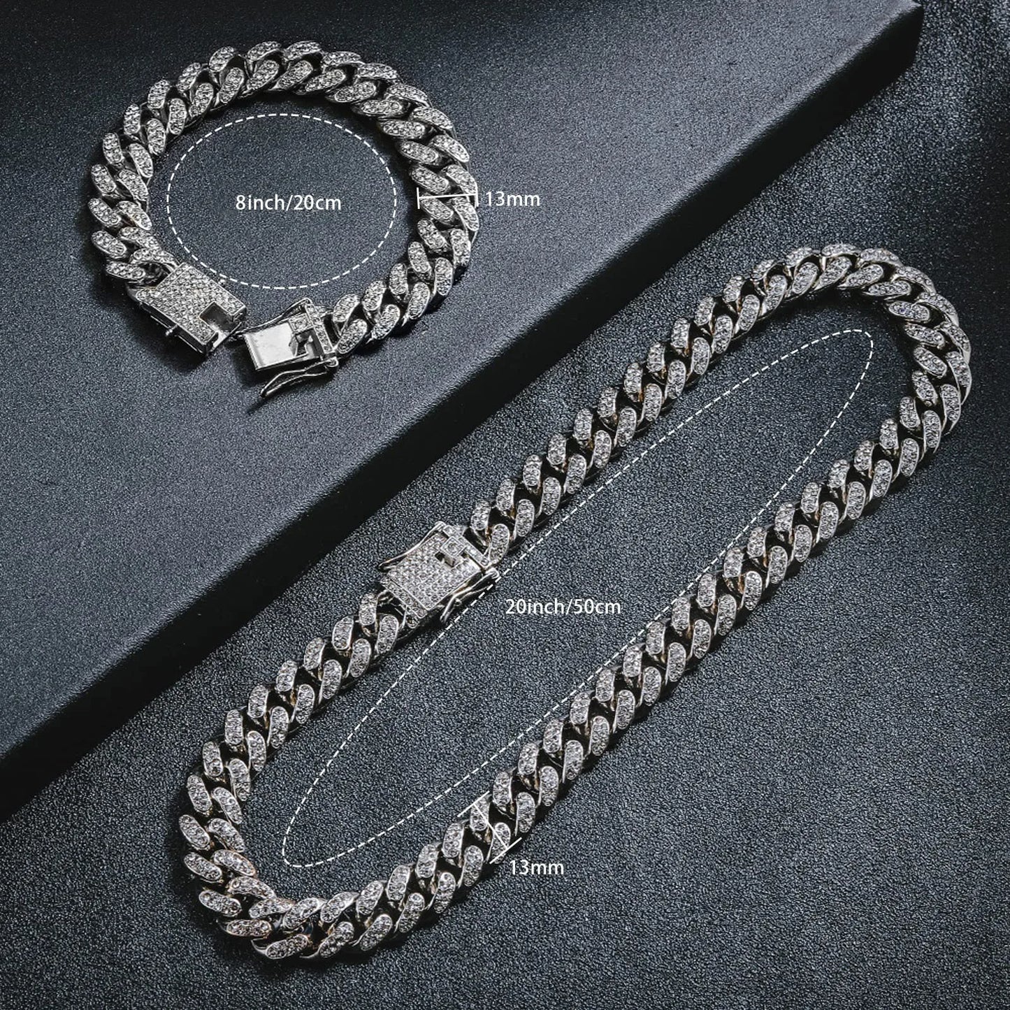 Purcolasia Golden Silver Color Hip Hop Cuban Necklace +Watch+Bracelet Iced Out Twisted Chain Jewelry Sets for Men
