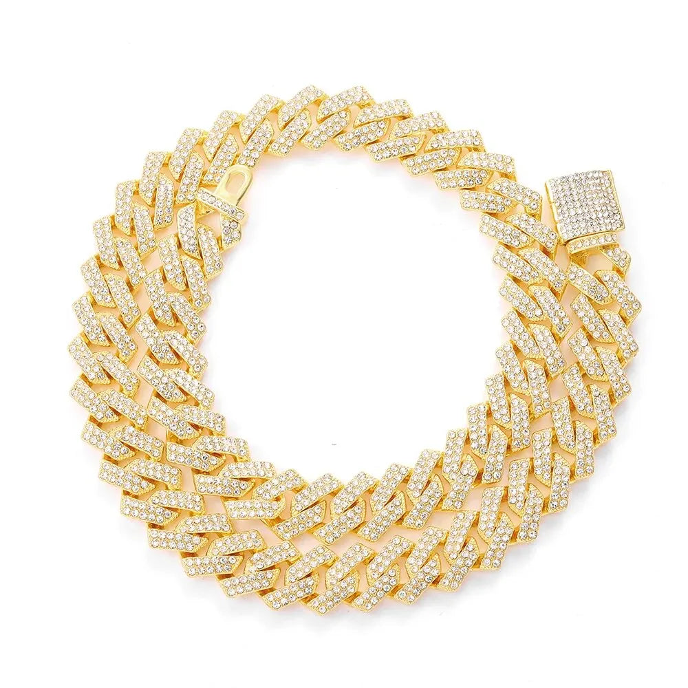 16mm Miami Cuban Link Chain Set +Watch+Bracelet Iced Out Shiny Jewelry