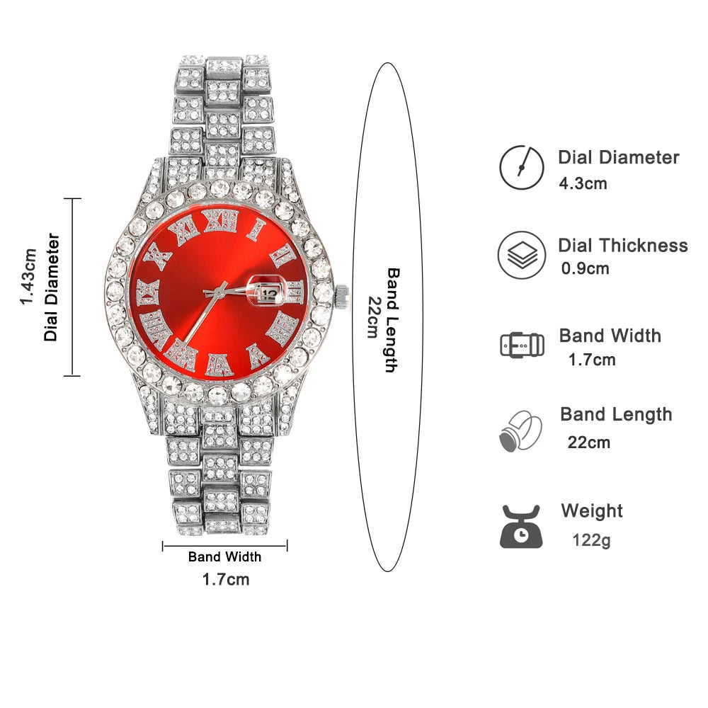 13mm Necklace +Watch+Bracelet Hip Hop Miami Cuban Chain Iced Out Paved Rhinestone CZ Bling Rapper For Men Jewelry KIT Jewelry