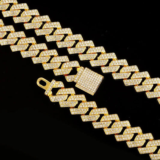 16mm Miami Cuban Link Chain Set +Watch+Bracelet Iced Out Shiny Jewelry