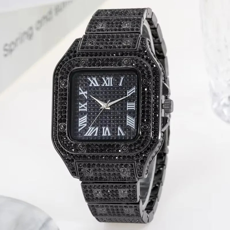 Purcolasia Golden Silver Color Hip Hop Cuban Necklace +Watch+Bracelet Iced Out Twisted Chain Jewelry Sets for Men