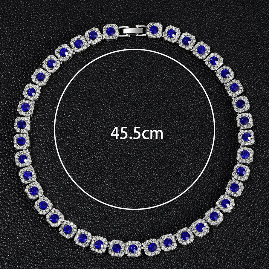 Baguette Tennis Chain Paved Pink Blue Square Cz Iced Out Link