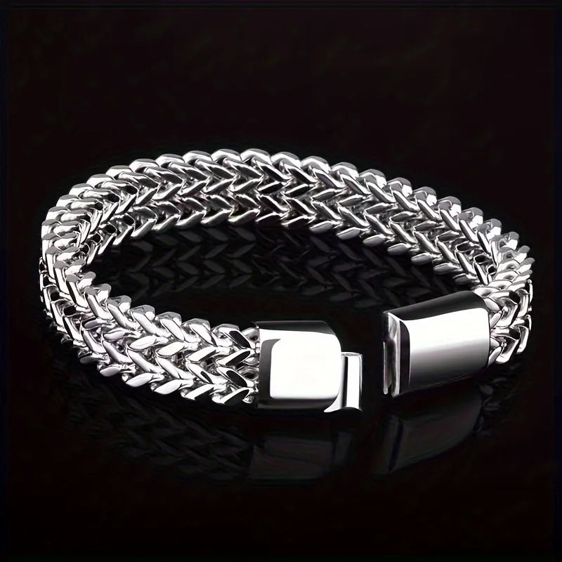 Stainless Steel Braided Double Row Front and Rear Fish Scale Magnetic Buckle Bracelet