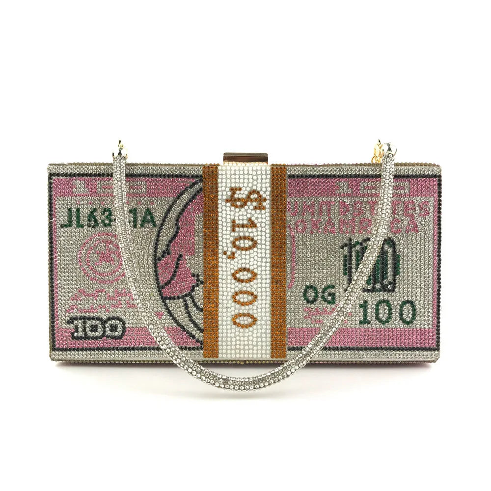 Money Clutch Rhinestone Purse $10k Cash bag