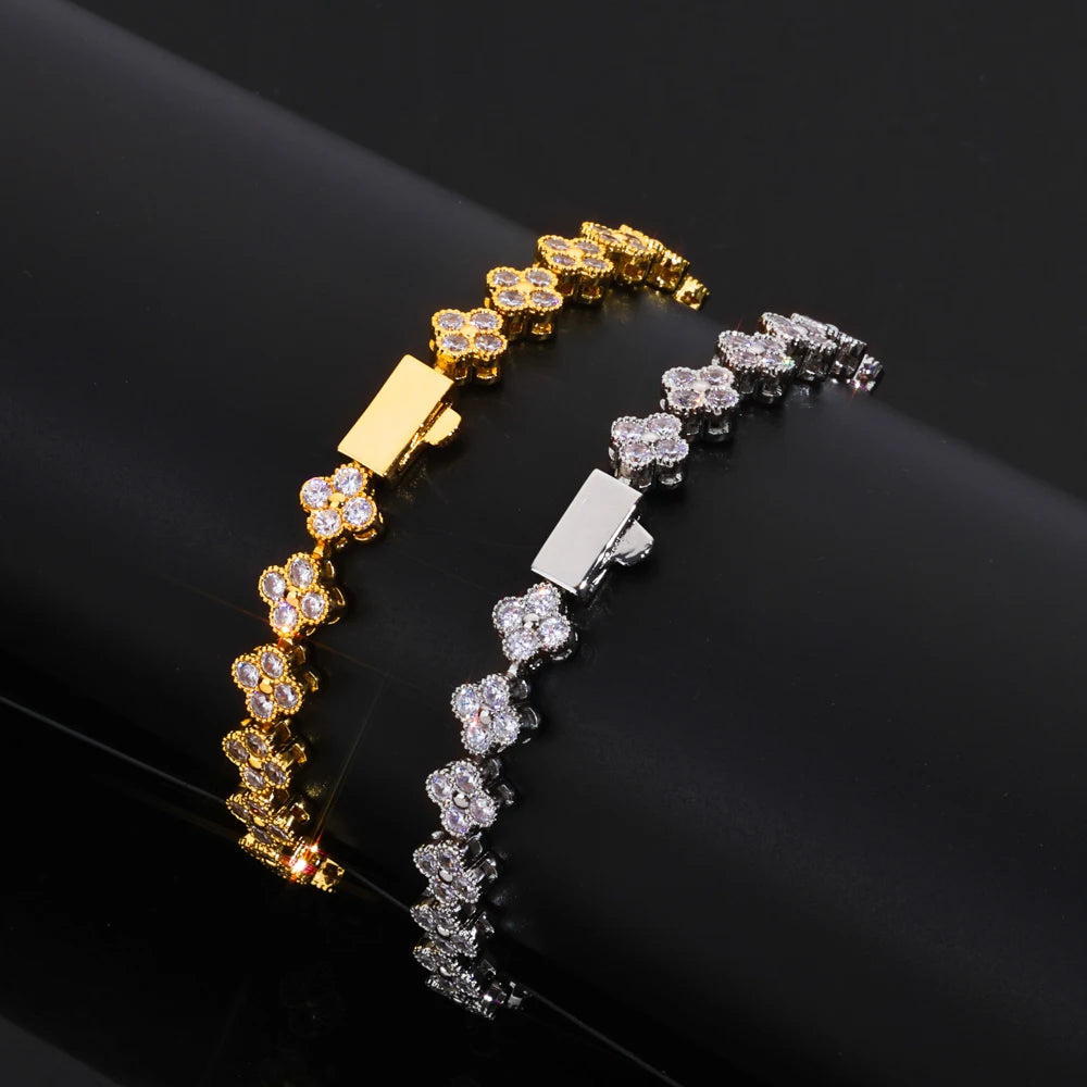 6mm Iced Cubic Tennis Chain Bracelet Cross Link Necklace with Spring Clasp