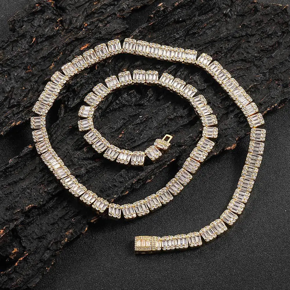 8mm Iced Square Tennis Chain White Gold-Plated Diamond Cluster