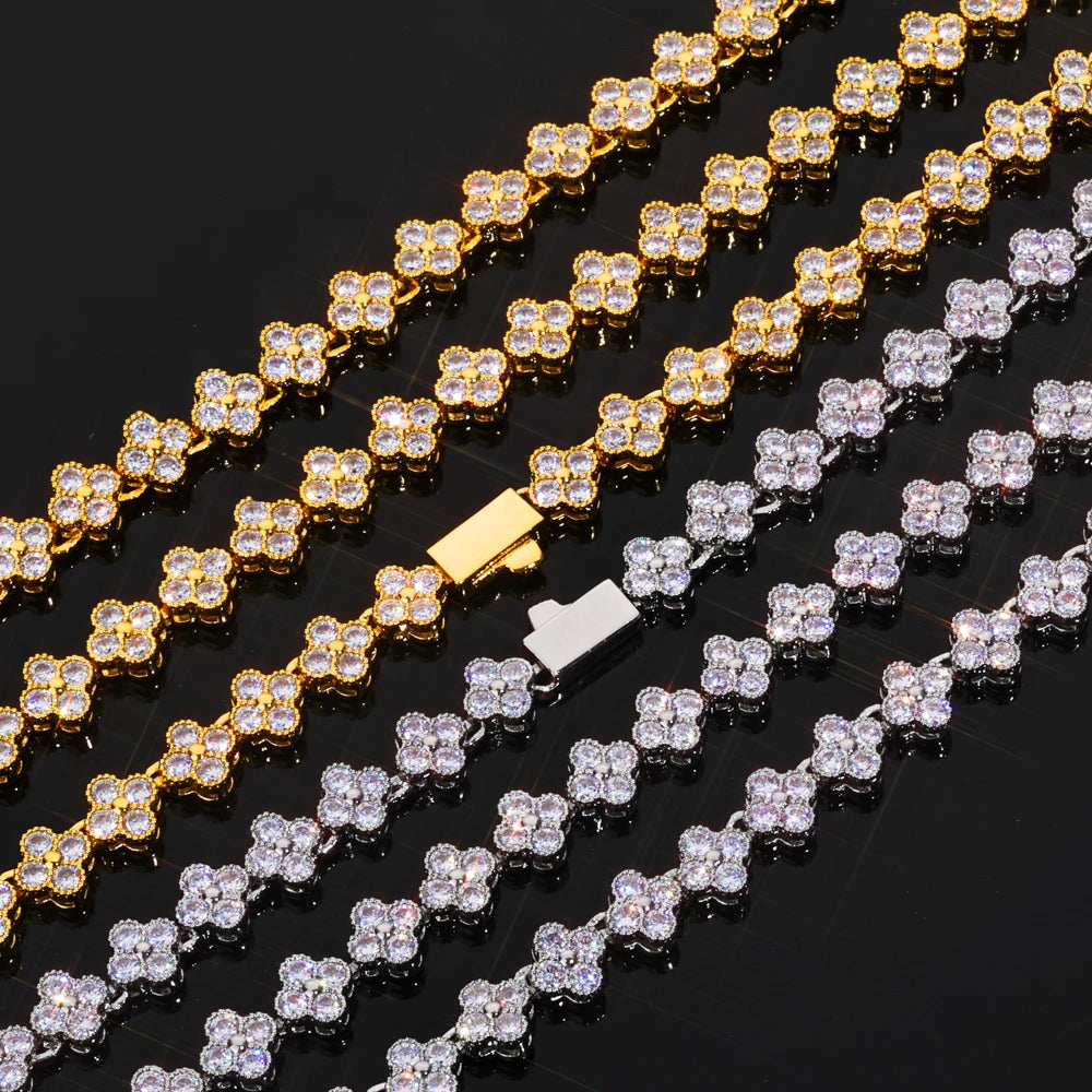 6mm Iced Cubic Tennis Chain Bracelet Cross Link Necklace with Spring Clasp