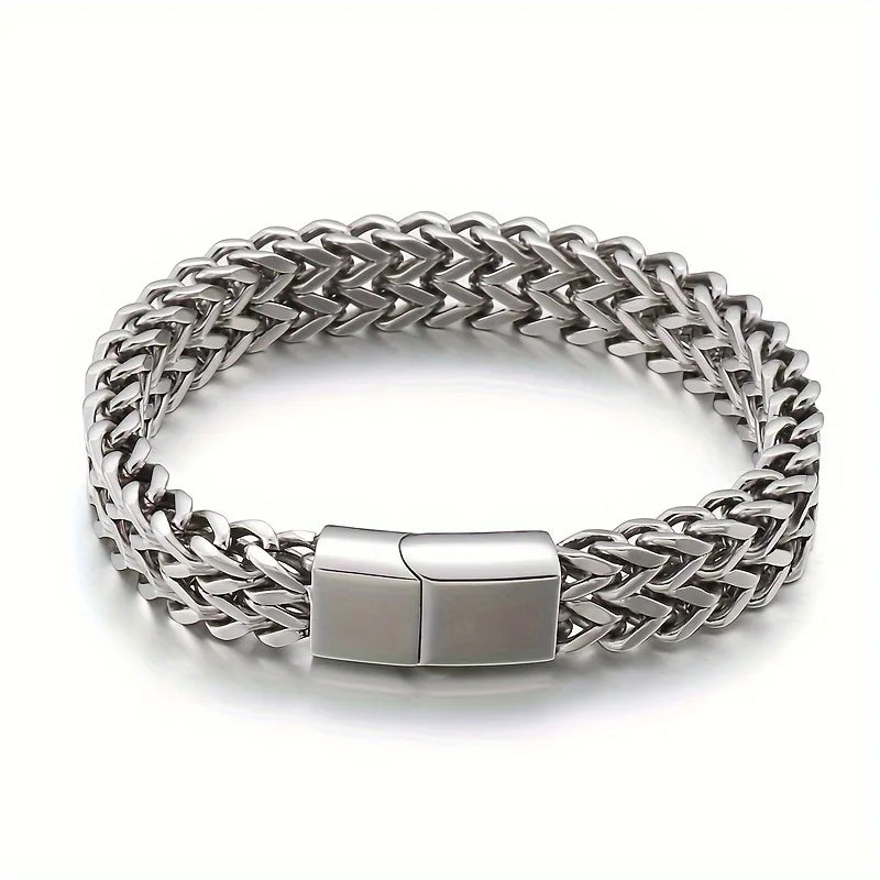 Stainless Steel Braided Double Row Front and Rear Fish Scale Magnetic Buckle Bracelet