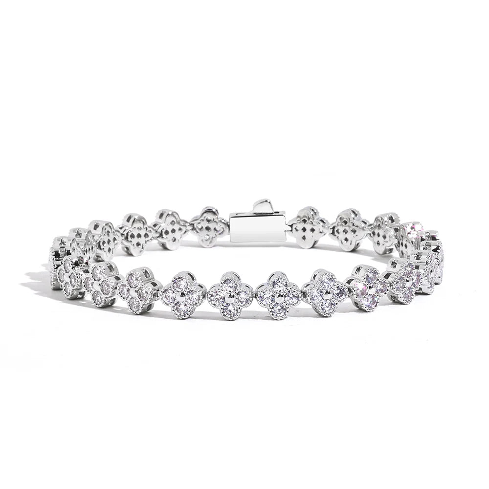 6mm Iced Cubic Tennis Chain Bracelet Cross Link Necklace with Spring Clasp