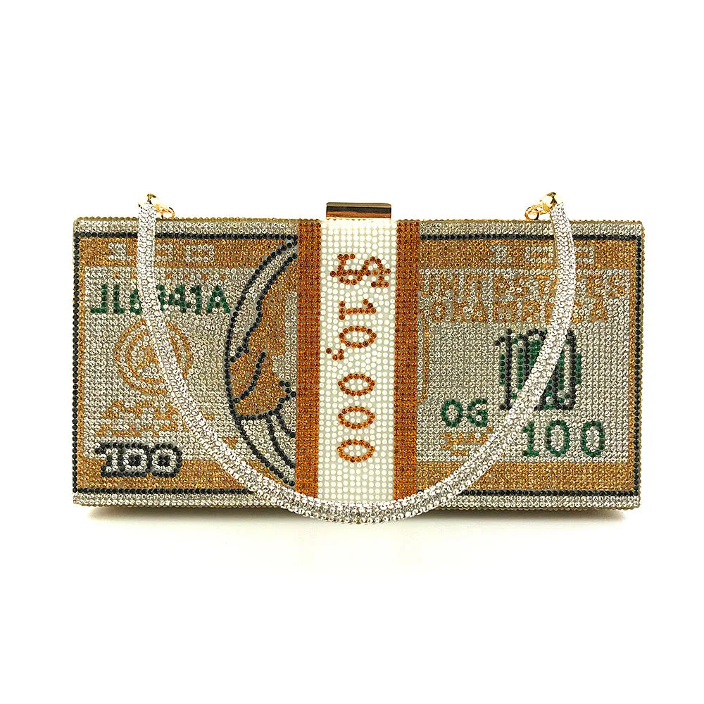 Money Clutch Rhinestone Purse $10k Cash bag