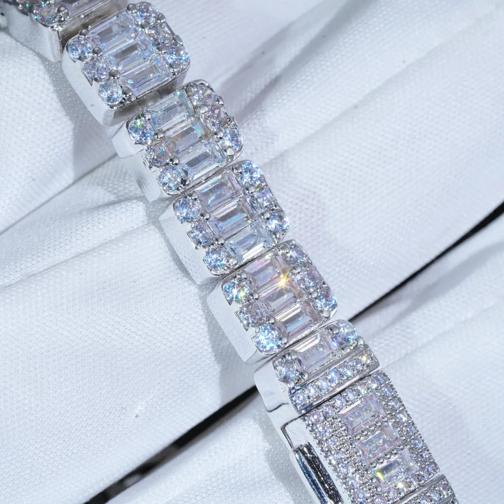 8mm Iced Square Tennis Chain White Gold-Plated Diamond Cluster