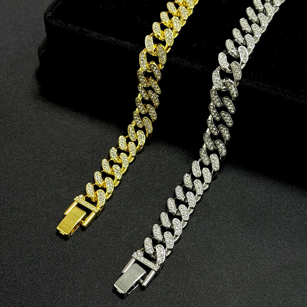 20cm AAA Stone Bling Cuban Chain Bracelets For Men Hand Chain Women Iced Out Chains Gold Silver Color Hip Hop Goth Jewelry