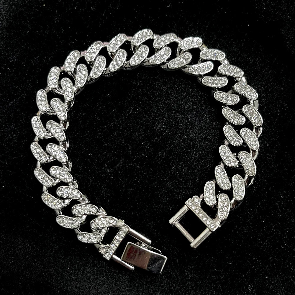 20cm AAA Stone Bling Cuban Chain Bracelets For Men Hand Chain Women Iced Out Chains Gold Silver Color Hip Hop Goth Jewelry